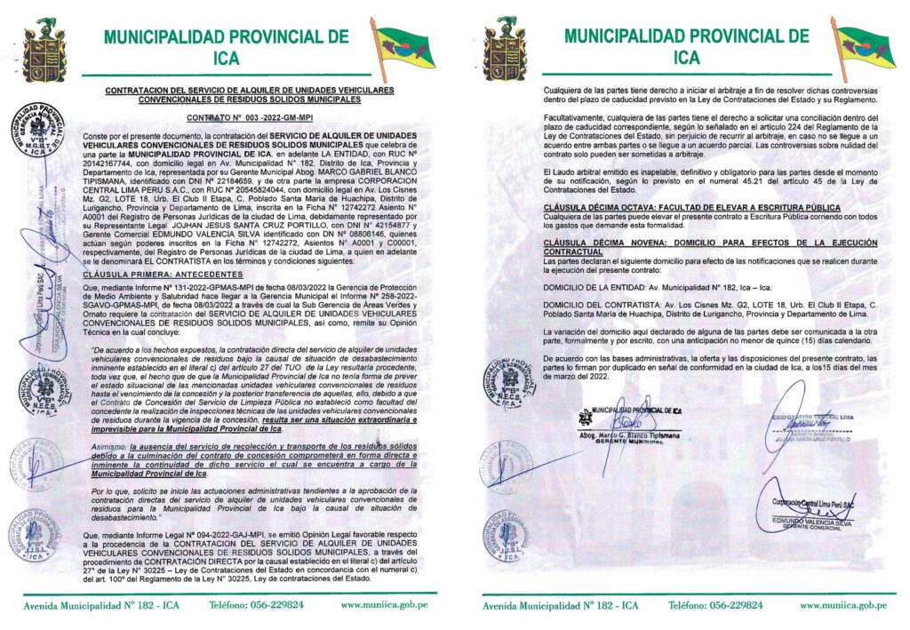 Municipio de Ica alquila camiones compactadores con extraña celeridad